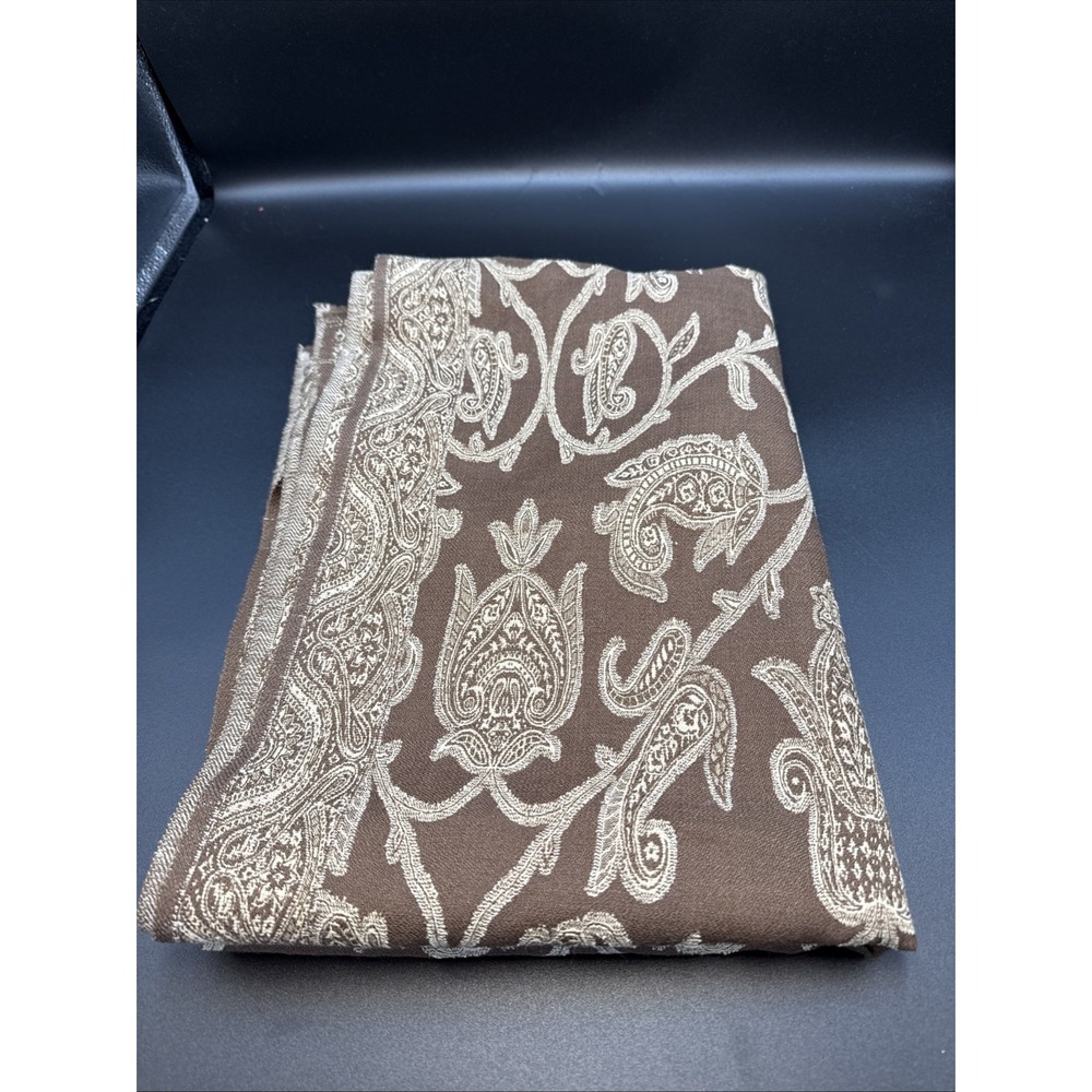 Pottery Barn Tablecloth   Scarf 40x60 Brown Paisley Luxury Wool Cotton Blend‎